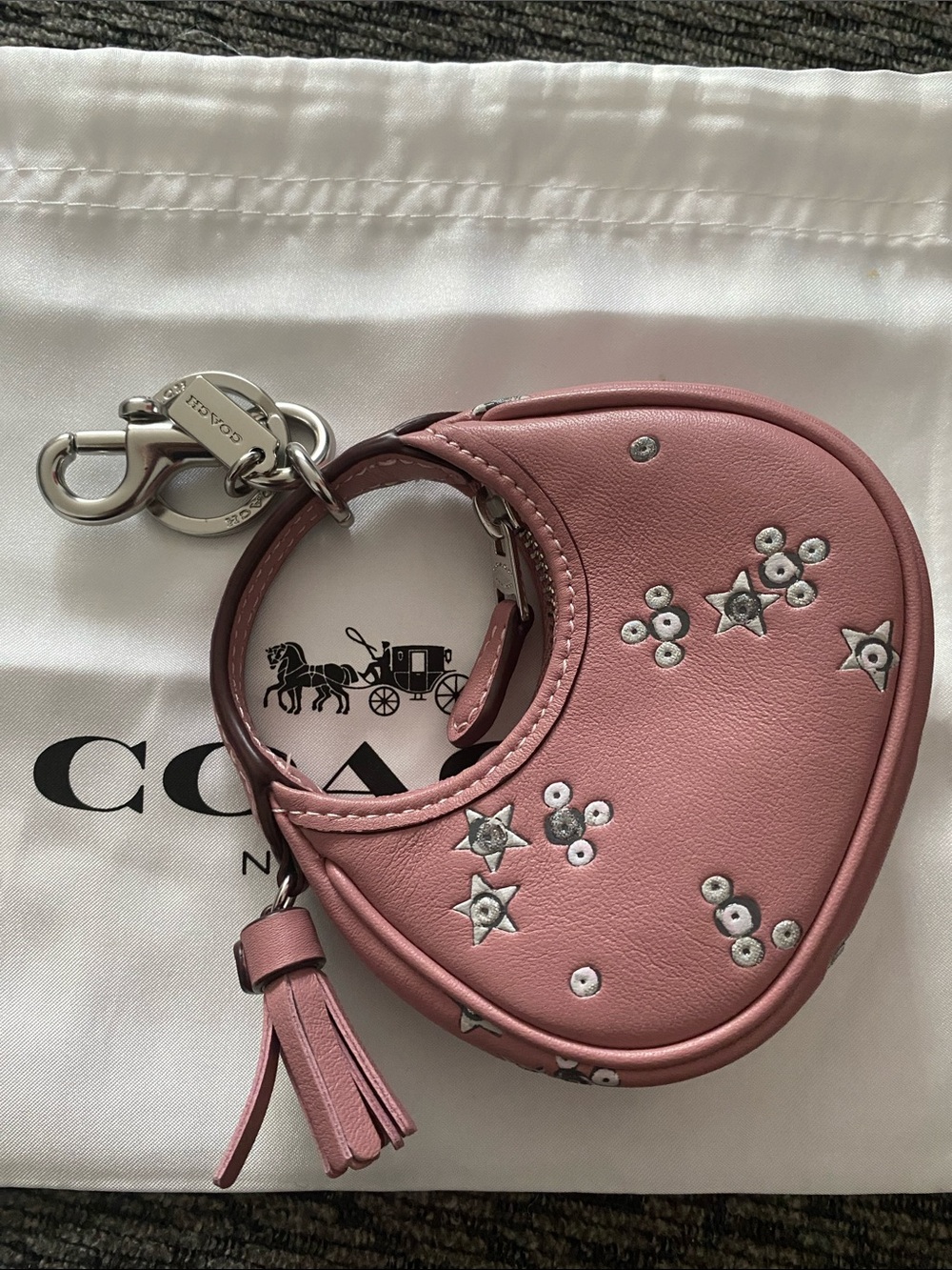 Coach Pink Leather Star & Stud Mini Bag Charm Keyring - Picture 2 of 8